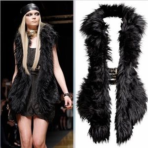 Versace & HM black faux fur vest